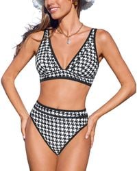 CUPSHE - High Waisted V Neck Back Hook Textured Bikini Set - Lyst