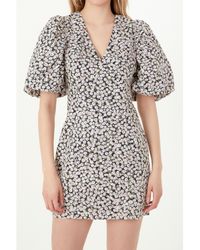 Free the Roses - Embroidered Floral Mix Puff Sleeve Mini Dress - Lyst