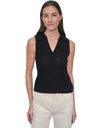 DKNY - Lacey Stitch Collared Sleeveless Sweater - Lyst