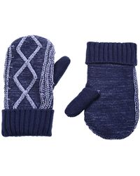 Timberland Plaited Cable Knit Mittens With Fleece Lining - Blue