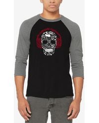LA Pop Art - Raglan Baseball 3/4 Sleeve Music Notes Skull Word Art T-shirt - Lyst