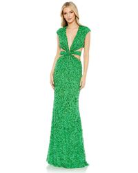 Mac Duggal - Sequined Cap Sleeveless Plunge Neck Cut Out Gown - Lyst