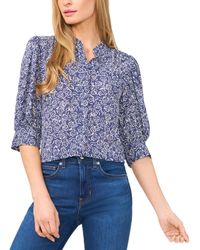 Cece - Printed Open-collar Elbow-sleeve Top - Lyst