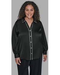 Karl Lagerfeld - Karl Lagerfield Paris Plus Size Contrast Placket Long Sleeves Blouse - Lyst