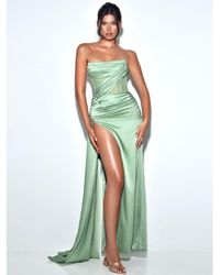 Miss Circle - Holly Basil Crystallized Corset High Slit Satin Gown - Lyst