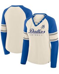 Fanatics - Cream/royal Dallas Cowboys Hometown Gridiron Hero Raglan Lace-up V-neck Long Sleeve T-shirt - Lyst