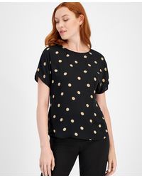 Anne Klein - Printed Boat Neck Short-sleeve Top - Lyst