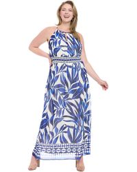 London Times - Plus Size Printed Halter-neck Maxi Dress - Lyst