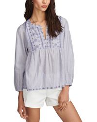 Lucky Brand - Striped Cotton Notched-neck Peasant Blouse - Lyst