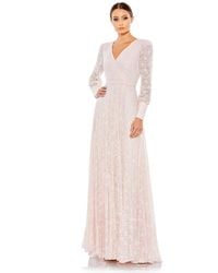 Mac Duggal - Beaded Lace Long Sleeve Wrap Over Gown - Lyst
