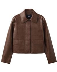 Mango - Crocodile-effect Faux Leather Cropped Jacket - Lyst