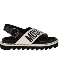 Moschino Logo Leather Sandals - Black