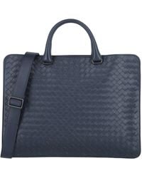 Bottega Veneta Intrecciato Leather Briefcase Bag - Blue