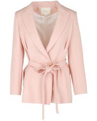Maje Vasile Tie-waist Woven Blazer - Pink