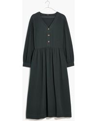MW Cotton Petite Lightspun Button-front Midi Dress in Black | Lyst