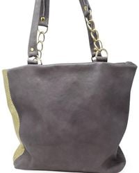 Laura B Milena Grey/gold Leather Shopper Bag - Gray