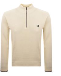 Fred Perry - Half Zip Waffle Knit Jumper Ecru - Lyst