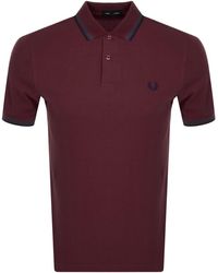 Fred Perry Twin Tipped Polo T Shirt Burgundy - Red