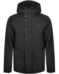 Fred Perry Black Hooded Parka Jacket in Gray for Men | Lyst