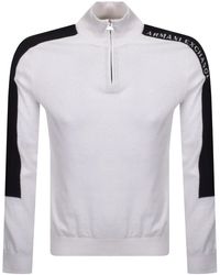 Armani Exchange Half Zip Knit Logo Sweater - White