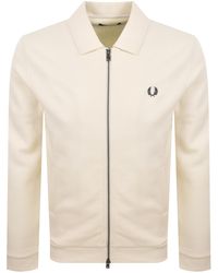 Fred Perry - Zip Through Collared Sweatshirt Ecru - Lyst