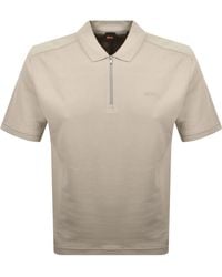 BOSS - Boss Rib Quarter Zip Polo T Shirt Light - Lyst