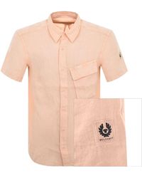 Belstaff - Scale Linen Short Sleeved Shirt Peach - Lyst