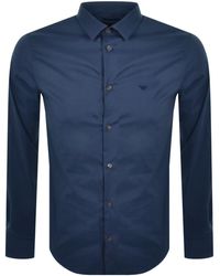 Armani Emporio Logo Long Sleeve Shirt - Blue