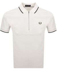 Fred Perry - Zip Neck Crepe Polo Ecru - Lyst