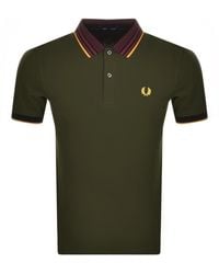 Fred Perry Striped Collar Polo T Shirt - Green