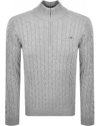 GANT - Cotton Cable Knit Half Zip Jumper - Lyst