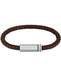 BOSS BUSINESS - Boss Aresi Braided Leather Bracelet - Lyst