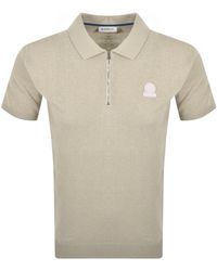 Sandbanks - Knitted Quarter Zip Polo T Shirt Stone - Lyst