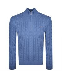 GANT - Cotton Cable Knit Half Zip Jumper - Lyst