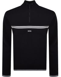 BOSS - Boss Zip Neck Knit Jumper Dark - Lyst