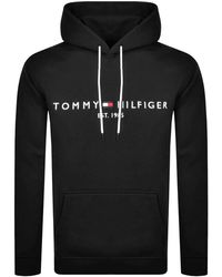 Tommy Hilfiger - Big & Tall Flock Stripe Logo Hoodie In Black - Lyst