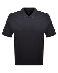 BOSS - Boss Rib Quarter Zip Polo T Shirt Dark - Lyst