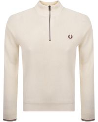 Fred Perry - Half Zip Waffle Knit Jumper Ecru - Lyst