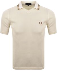 Fred Perry - Pointelle Knit Polo T Shirt Ecru - Lyst
