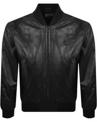 DIESEL - Logo Detail Leather Jacket - Lyst