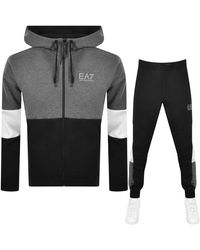 EA7 Cotton Logo Printed Tracksuit in Black for Men Mens Clothing Activewear gym and workout clothes Tracksuits and sweat suits 