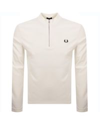 Fred Perry - Half Zip Long Sleeve Top Ecru - Lyst