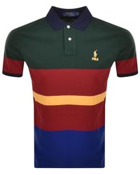 Ralph Lauren Striped Polo T Shirt Multi - Red