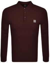 BOSS by Hugo Boss Long Sleeved Polo Shirt Burgundy - Green