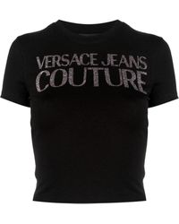 Versace Versace Women Logo Glitter Print Cropped T-shirt Black