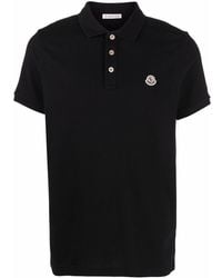 Moncler Logo Patch Polo Shirts - Black