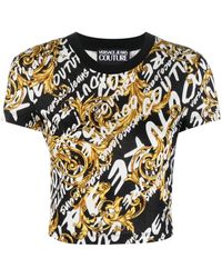Versace Jeans Couture Versace Women Baroque Print All Over Logo Cropped T-shirt Black