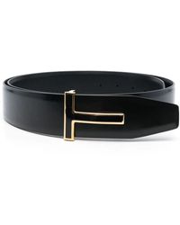 Tom Ford Adjustable T Logo Belt Black/gold