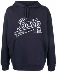 BOSS x Russell Athletic Embroidered-logo Hoodie Navy - Blue
