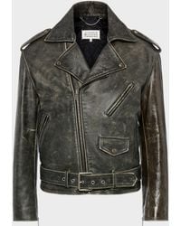 Maison Margiela - Distressed Leather Biker Jacket - Lyst